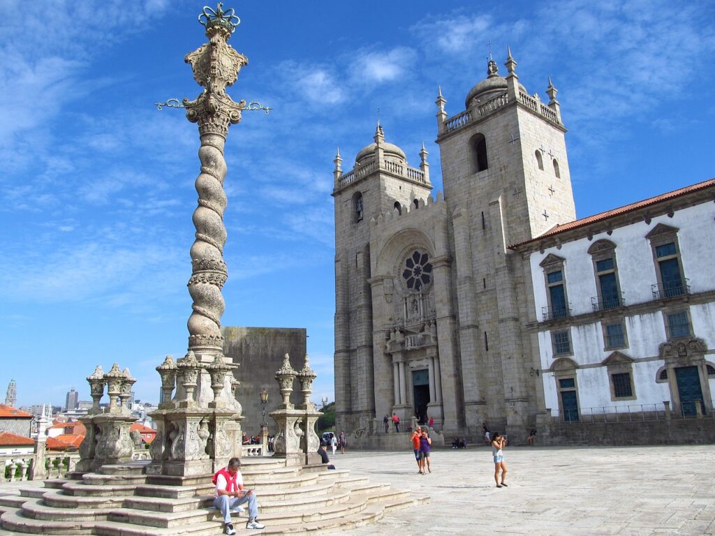 Facade of Porto Cathedral overlooking the city