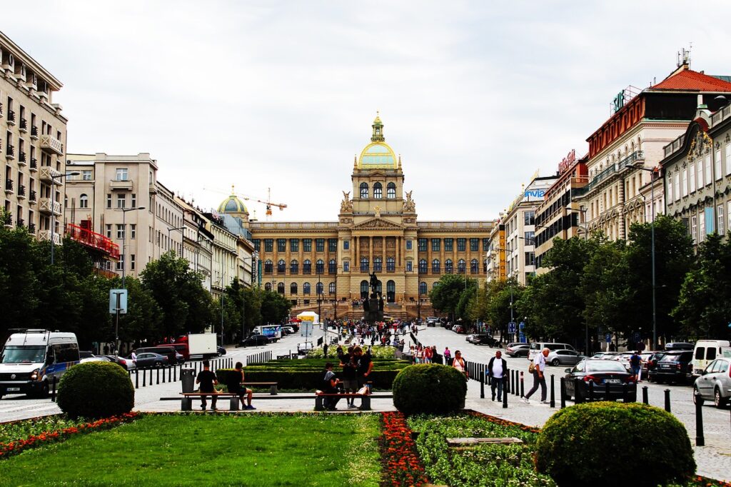 Wenceslas Square with National Museum in the background